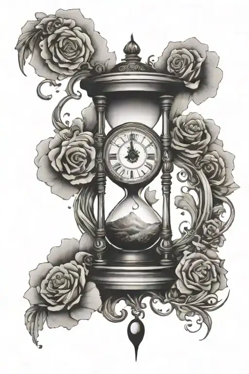 Hourglass With A Clock On Top And A Staircase To Heaven