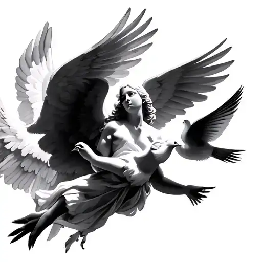 Angel And Doves Flying
