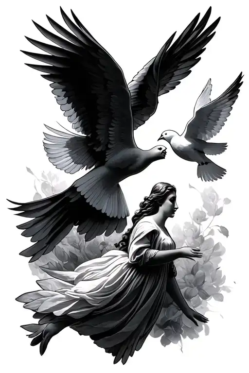 Angel And Doves Flying