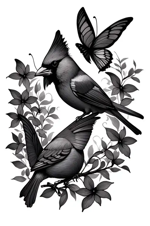 2 Cardinals Sunset Butterflies