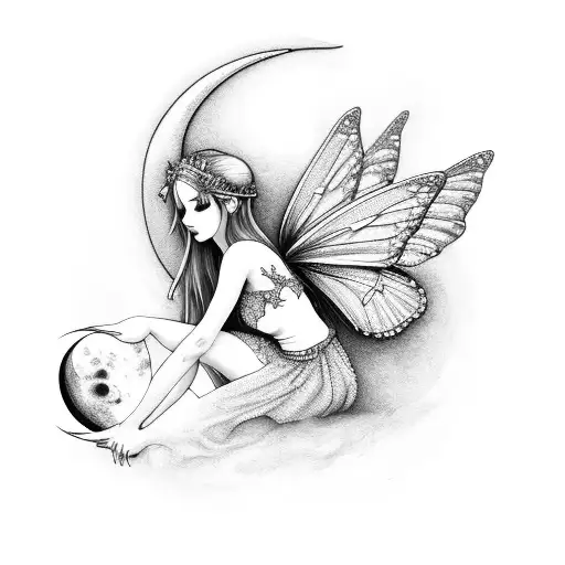 Fairy Sitting On Crescent Moon