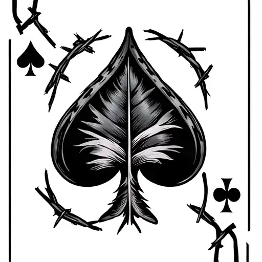 Ace Of Spades Playing Card Feather With Barbed Wire