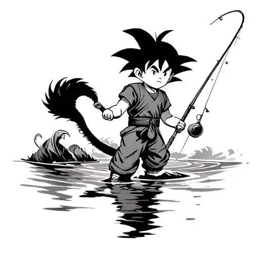 Goku Kid Fishing With Tail