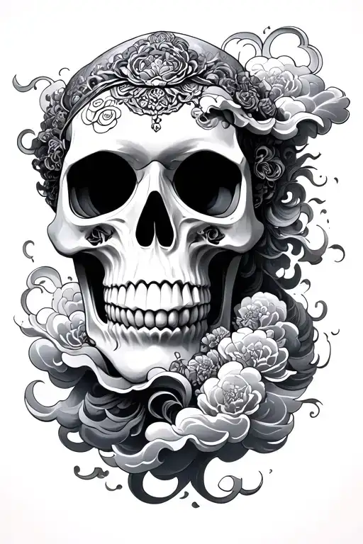 Chinese Skull And Clouds Floating