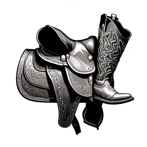 Cowboy Boots Leaning On Western Saddle