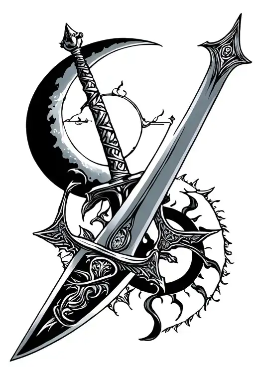 Sword Tatto With Law And Sun And Moon