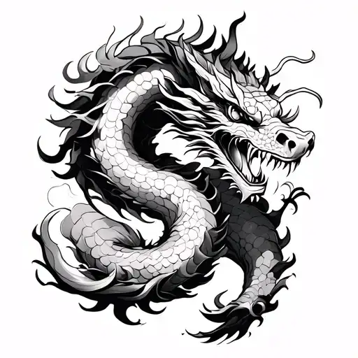Sketch Tattoo Japanese Dragon Around A Hand For A Man
