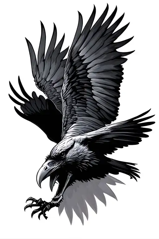 Screaming Raven Flying Towards