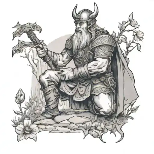 A Viking Warrior Practicing Yoga In A Forest Filled With California Poppies