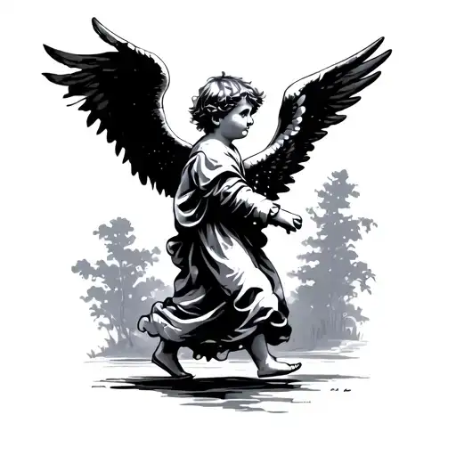 Angel Walking Little Boy Walking