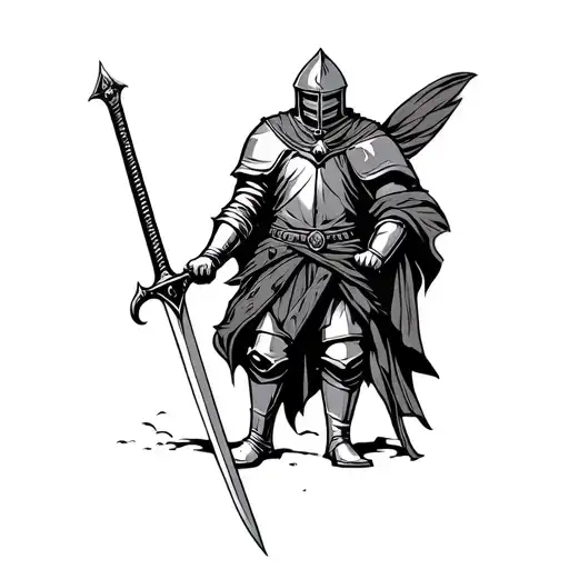 American Traditional Knight Holding A Sword
