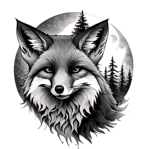 Fox With Forest And Moon