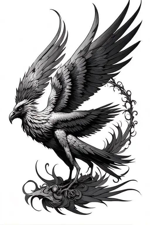 Steampunk Phoenix Black And Gray