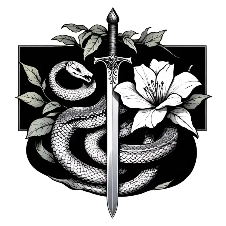Snake And Flower And A Sword Going