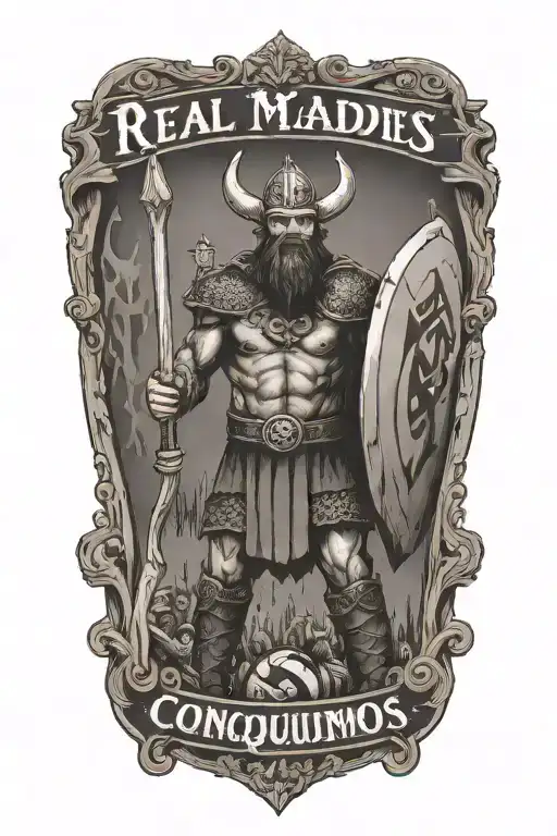 Real Madrid Vikings War Scene Holding A Sign That Says Defendamos El Conquistemos La Trono Gloria