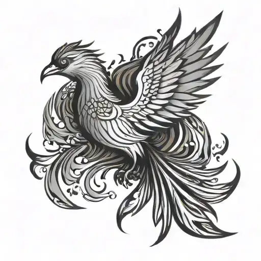 Minimalist Black And Grey Fineline Phoenix Abstract