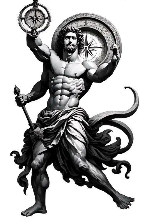 Greek God Atlas Holding Big Compass On His Back Piece