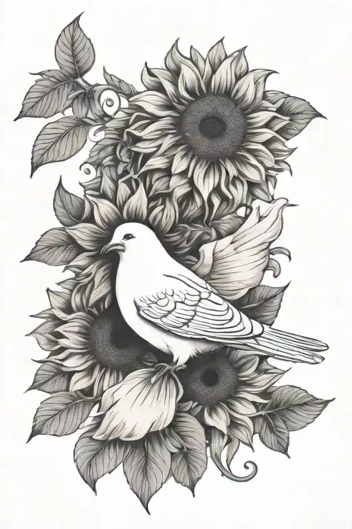 White Dove Holding A Sunflower