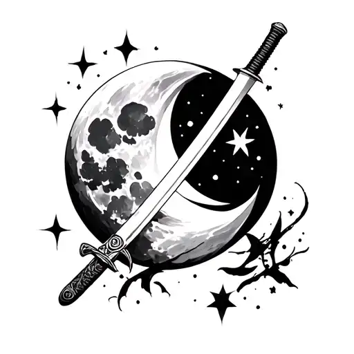 Katana And Moon And Stars