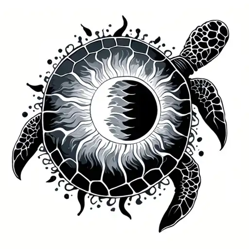 Sun And Sea Turtle And Wave Forming The Shape