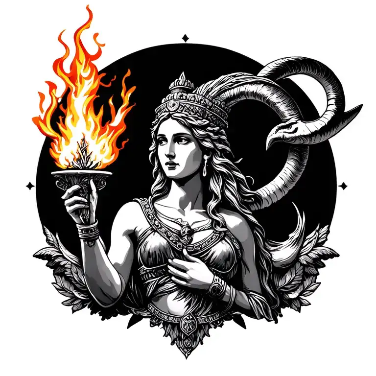 Athena Sexy Goddess Holding Fire Symbolizing Aries Zodiac