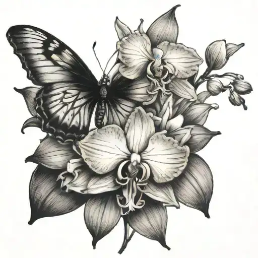 Orchid And Butterfly Perched