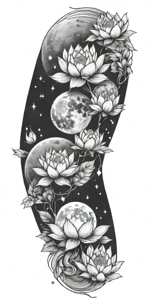 Moon Phases With Lotus Flowers