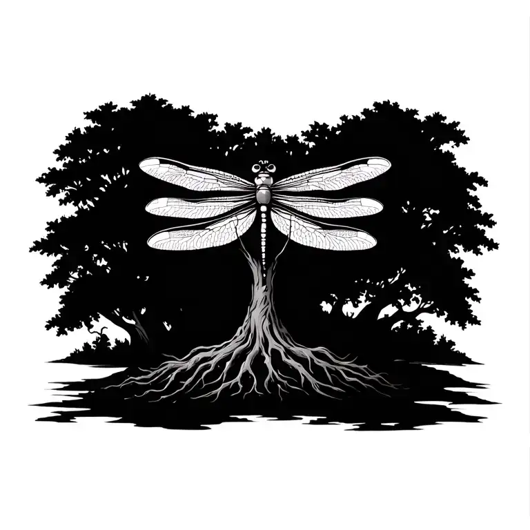 Tree Of Life With A Dragonfly In The Negative Space