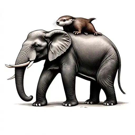 A Realistic Tattoo Of An Elephant With A Otter On Its Head