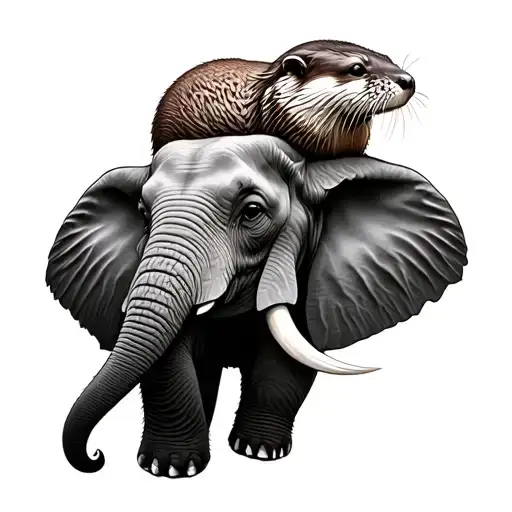 A Realistic Tattoo Of An Elephant With A Otter On Its Head