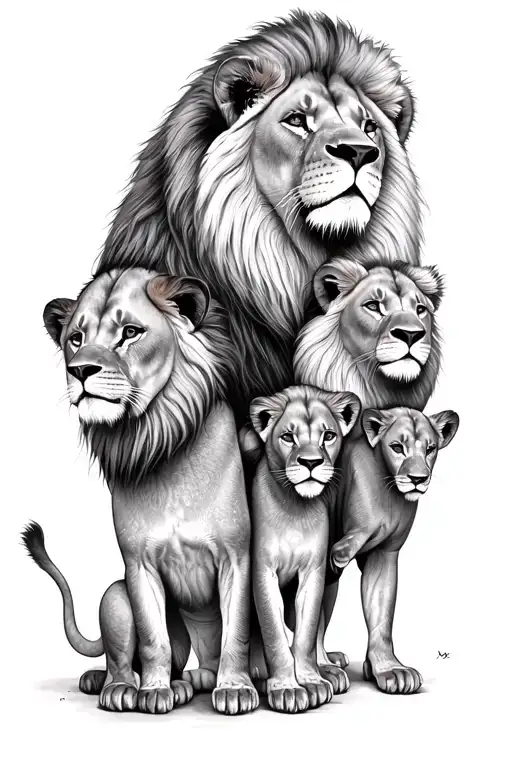 Lion Family With 4 Kids
