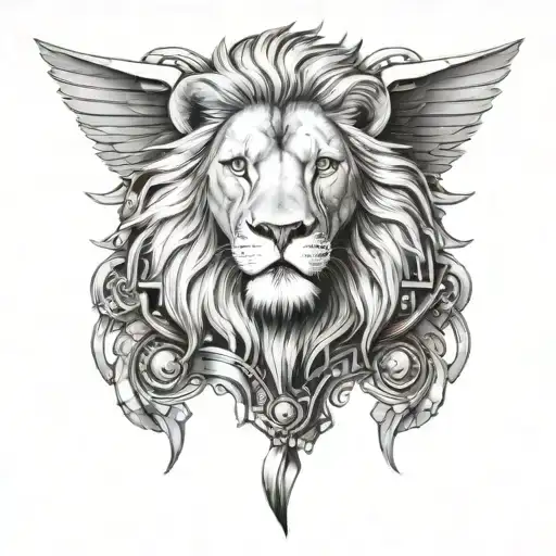 A Majestic Lion With Wings Made Of Airplane Propellers