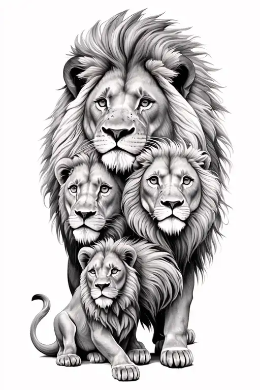 Dad Lion Mum Lion With 2 Kids