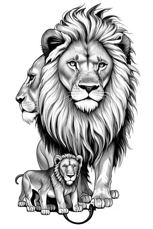 Dad Lion Mum Lion With 2 Kids