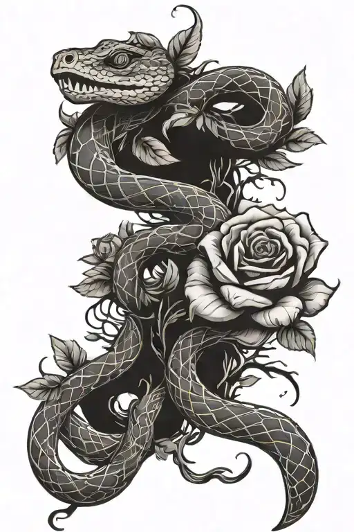 Snake With Tree Vines And Roses