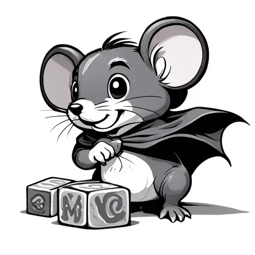 Cartoon Mouse With A Cape Playing With Baby Blocks