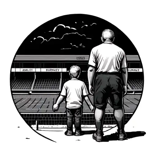 Dad And Son Stood Outside Turf Moor Burnley Stadium
