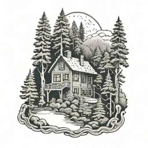 A Dotwork Tattoo Of The Red Room From Twin Peaks Blending Into A Dense Forest