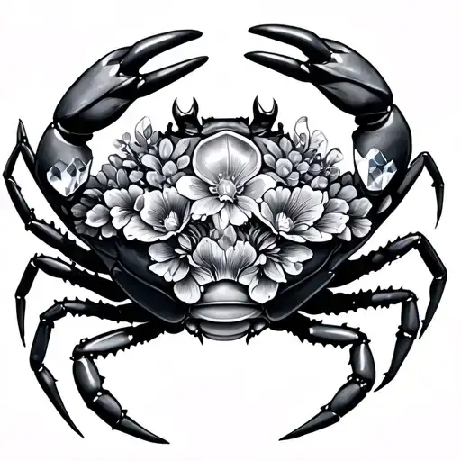 Zodiac Crab With Crystals And Floral Design