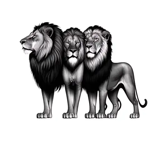 3 Male Lions Standing Next To Each Other
