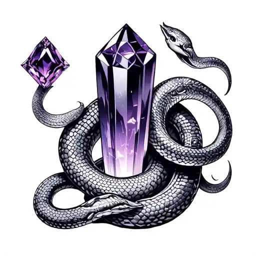 Snakes And An Amethyst Crystal Making The Pisces Symbol