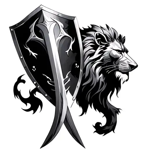Knight With Sword And Shield As A Lion's Head