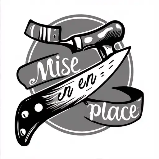 Chef Knife With The Words Mise En Place Wrapped Around The Knife
