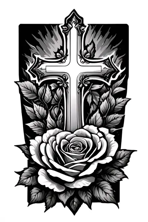 Cross And Roses Growing