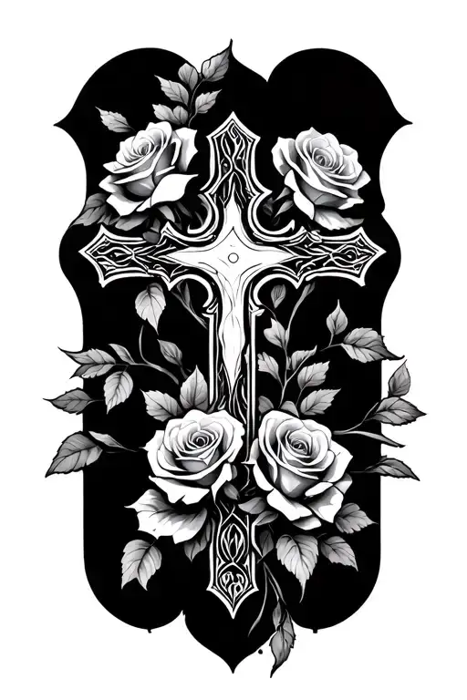 Cross And Roses Growing Dim Illuminated