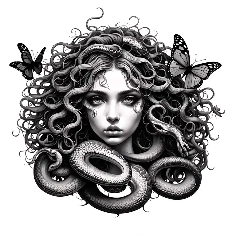 Medusa With Snakes And Butterflies