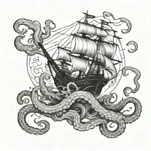 Kraken Pulling A Ship