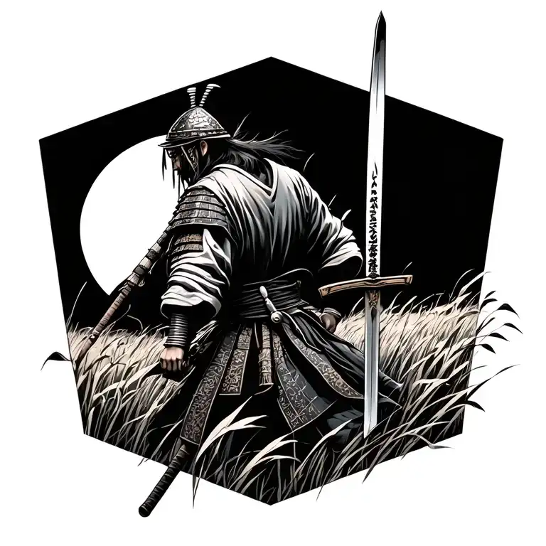 Samurai Working In Field With Sword On Back