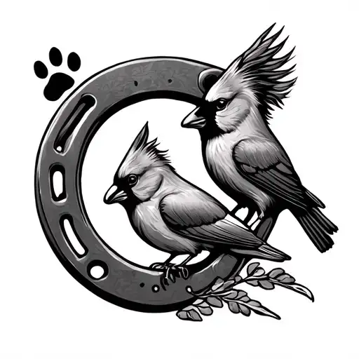 Horse Shoe And Cardinal Bird With A Dog Paw Print