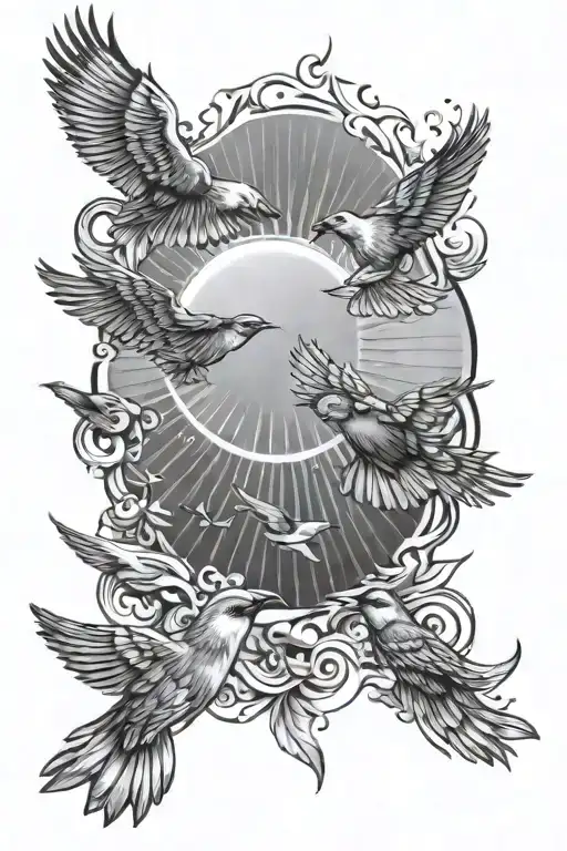 Birds Flying Around Sun Rays